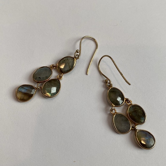 Gold Moonstone Dangle Earrings - Picture 5 of 6